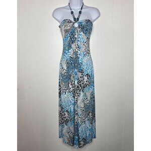 Joyce Leslie Womens Y2K Abstract Chunky Beaded Halter Neck Dress Size M Midi